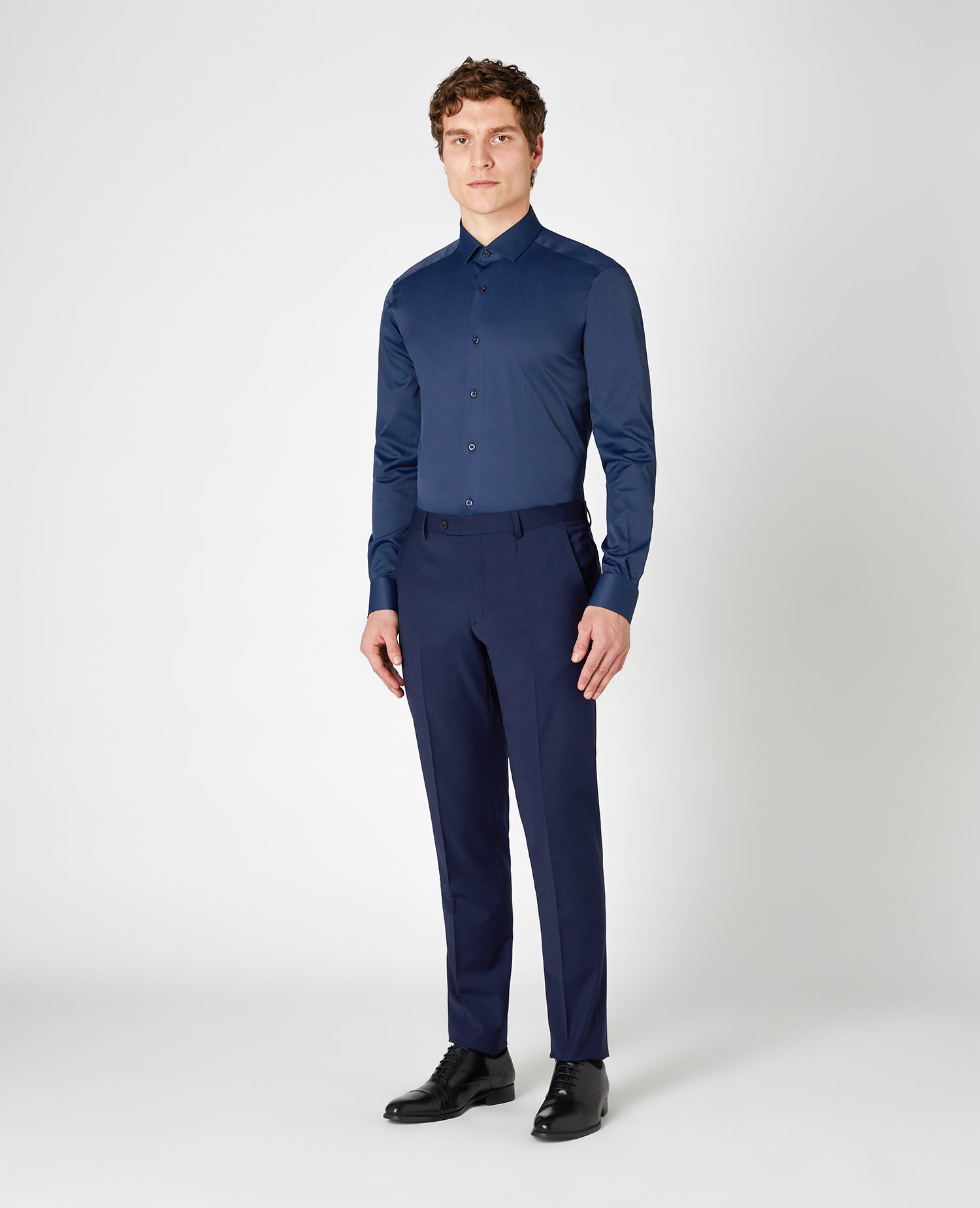 navy stretch slim fit long sleeve formal shirt