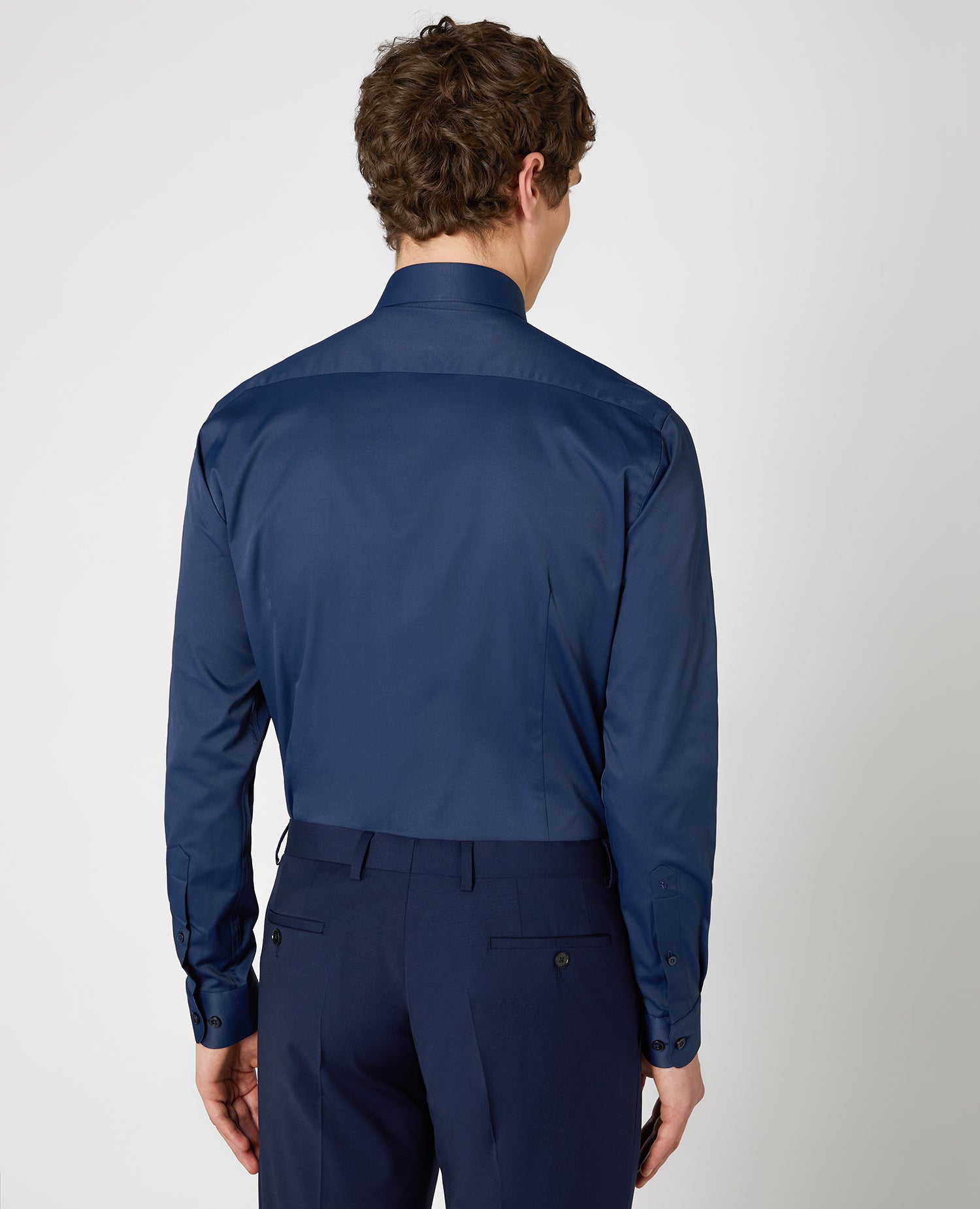 navy stretch slim fit long sleeve formal shirt