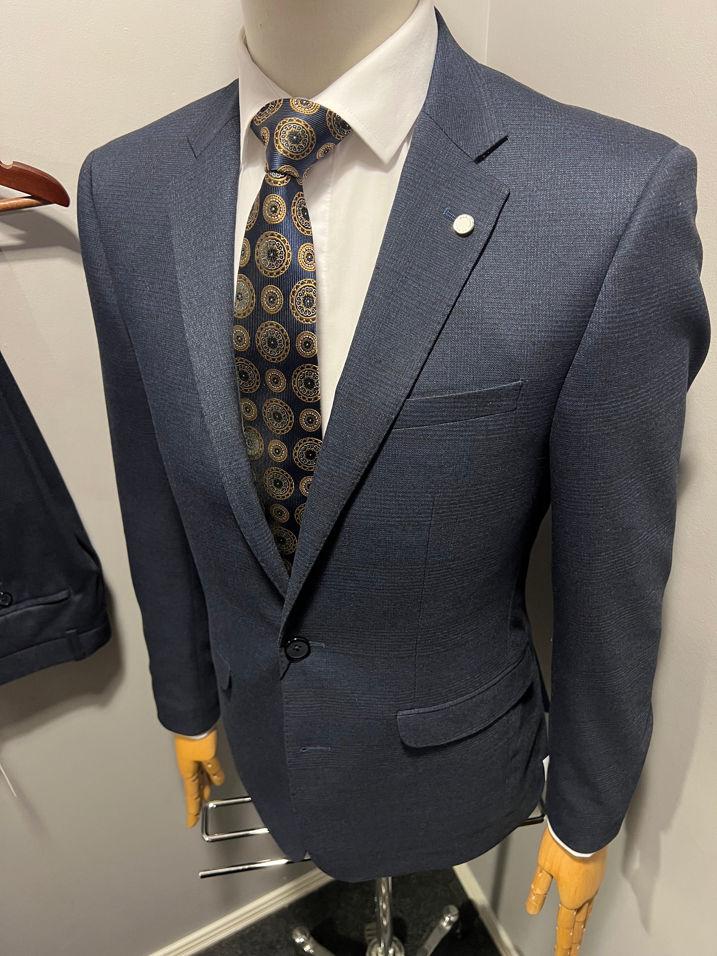 Navy check suit