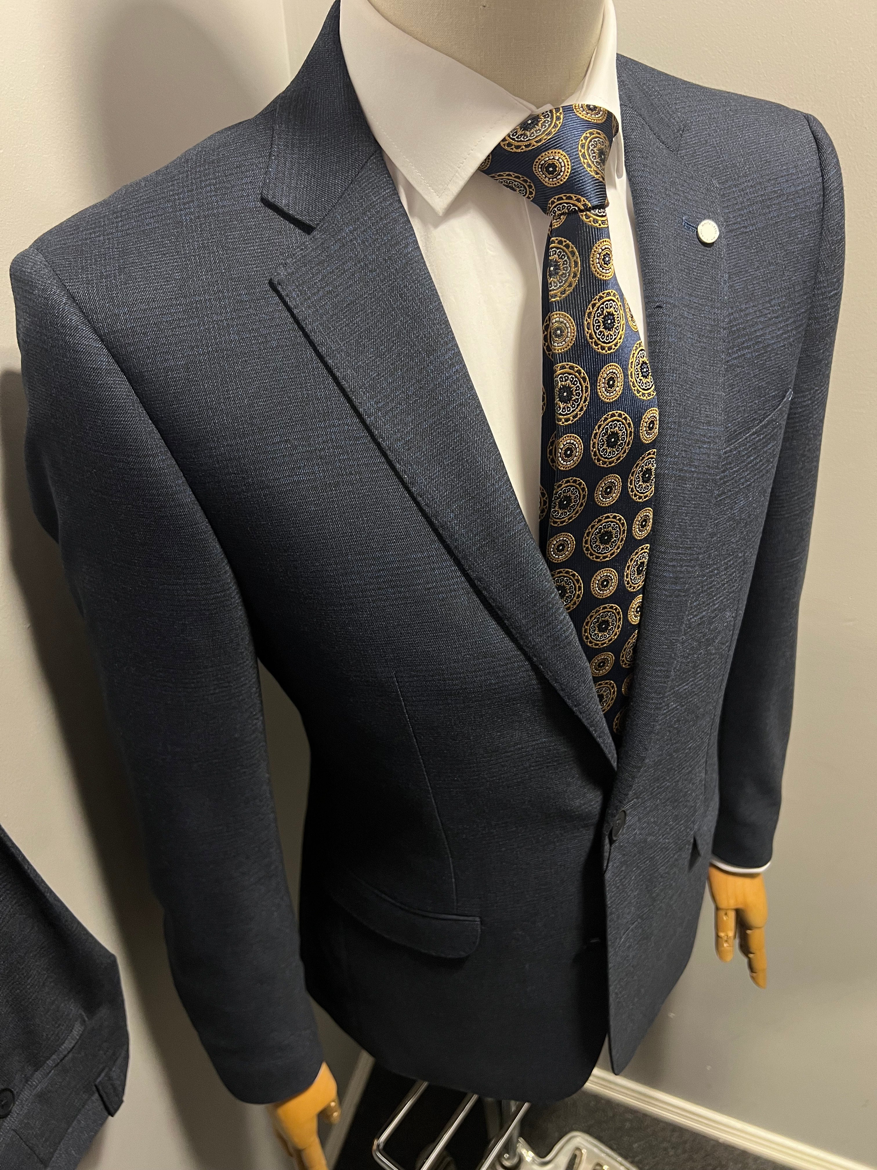 Navy check suit