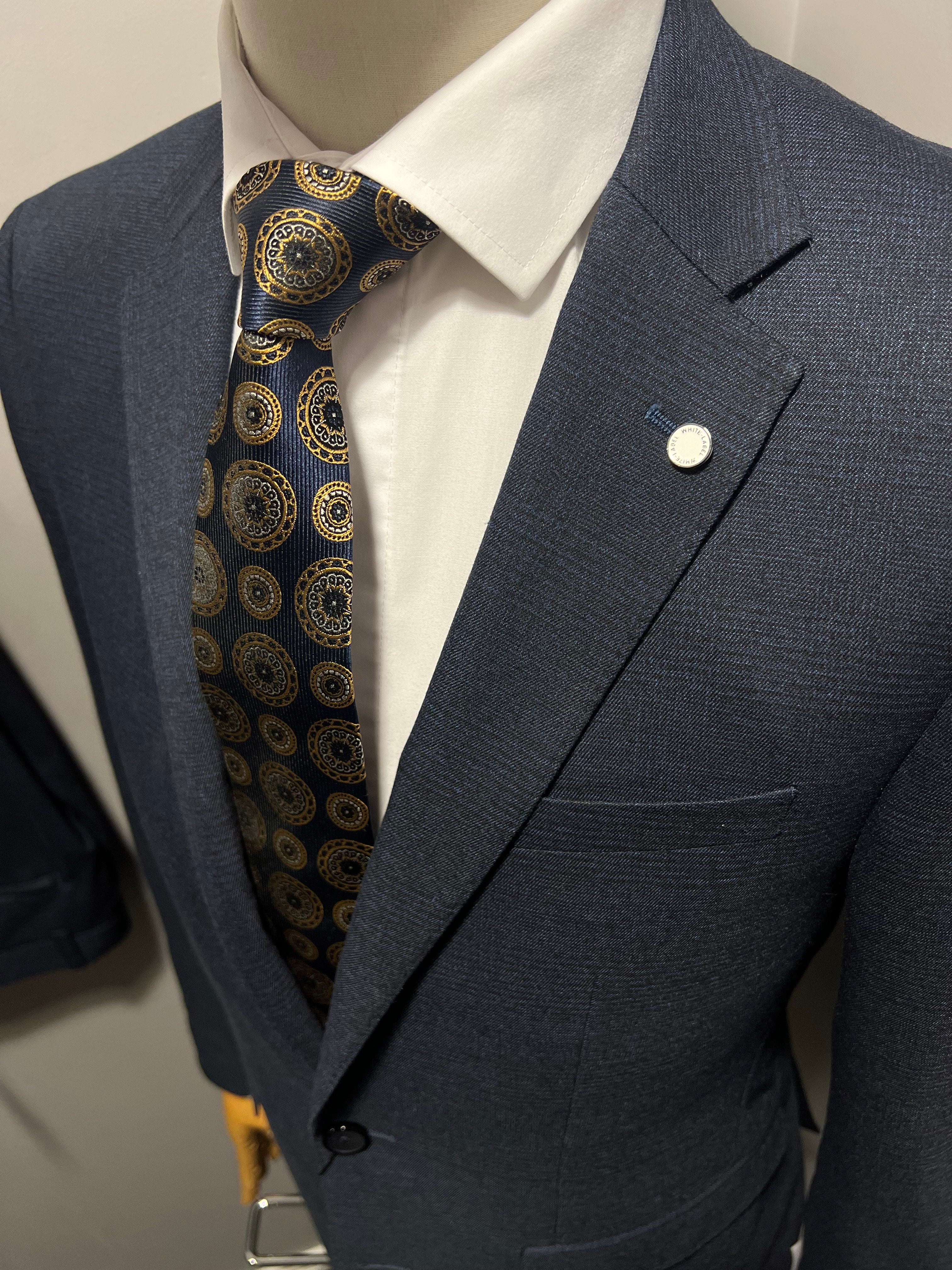 Navy check suit