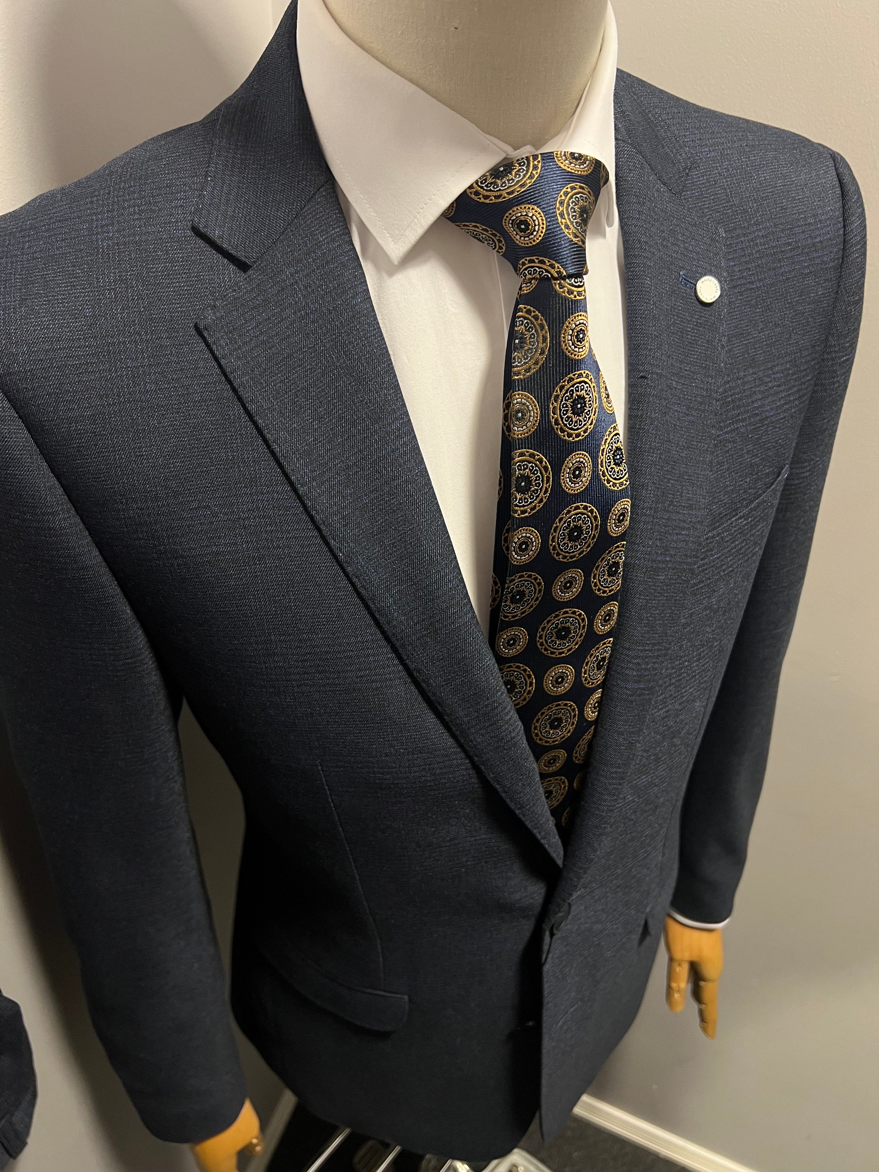 Navy check suit
