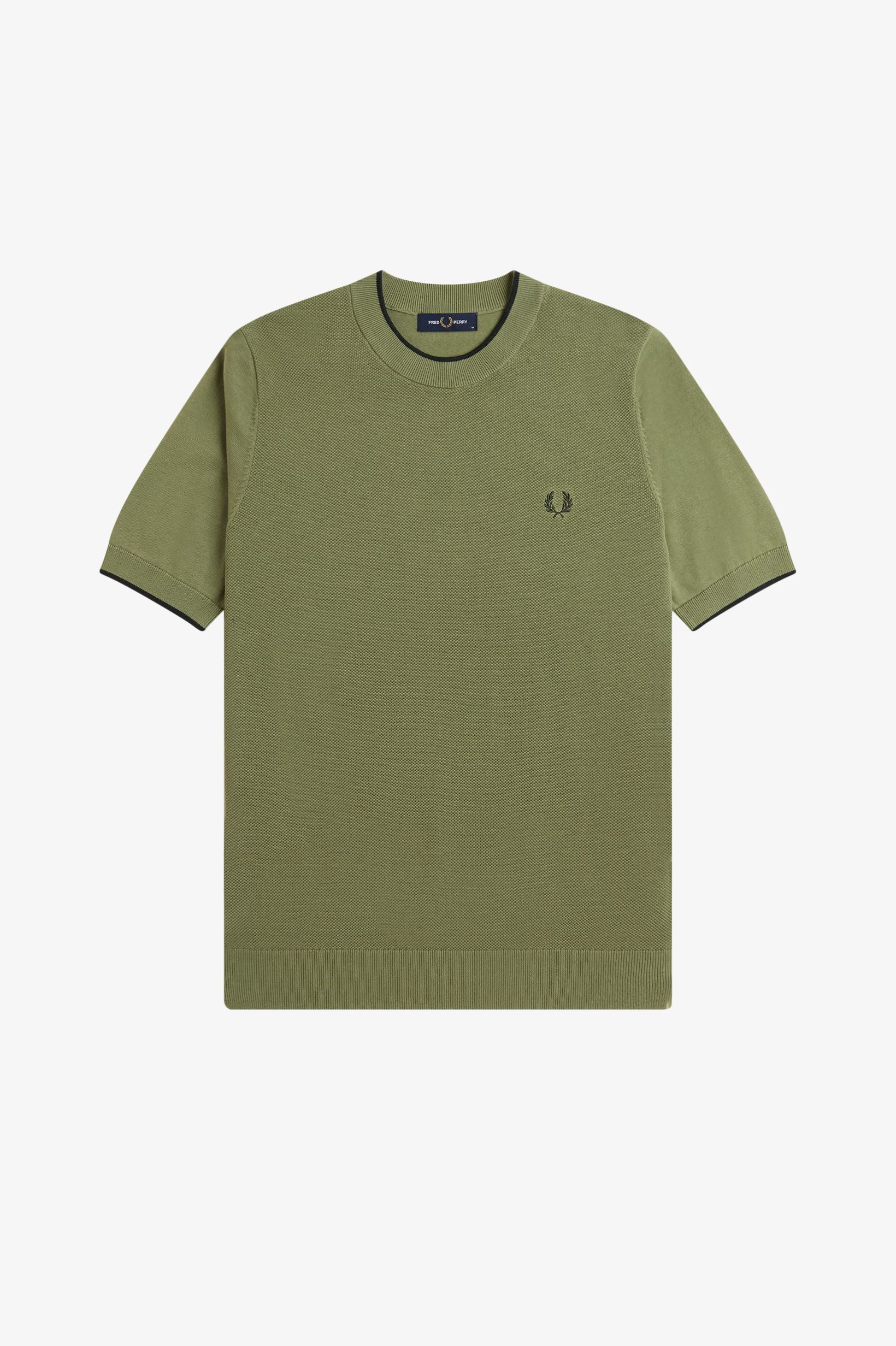 Texture Front Knitted T-Shirt Olive