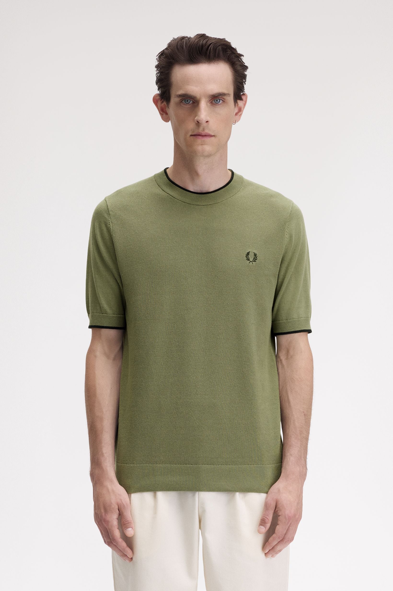 Texture Front Knitted T-Shirt Olive