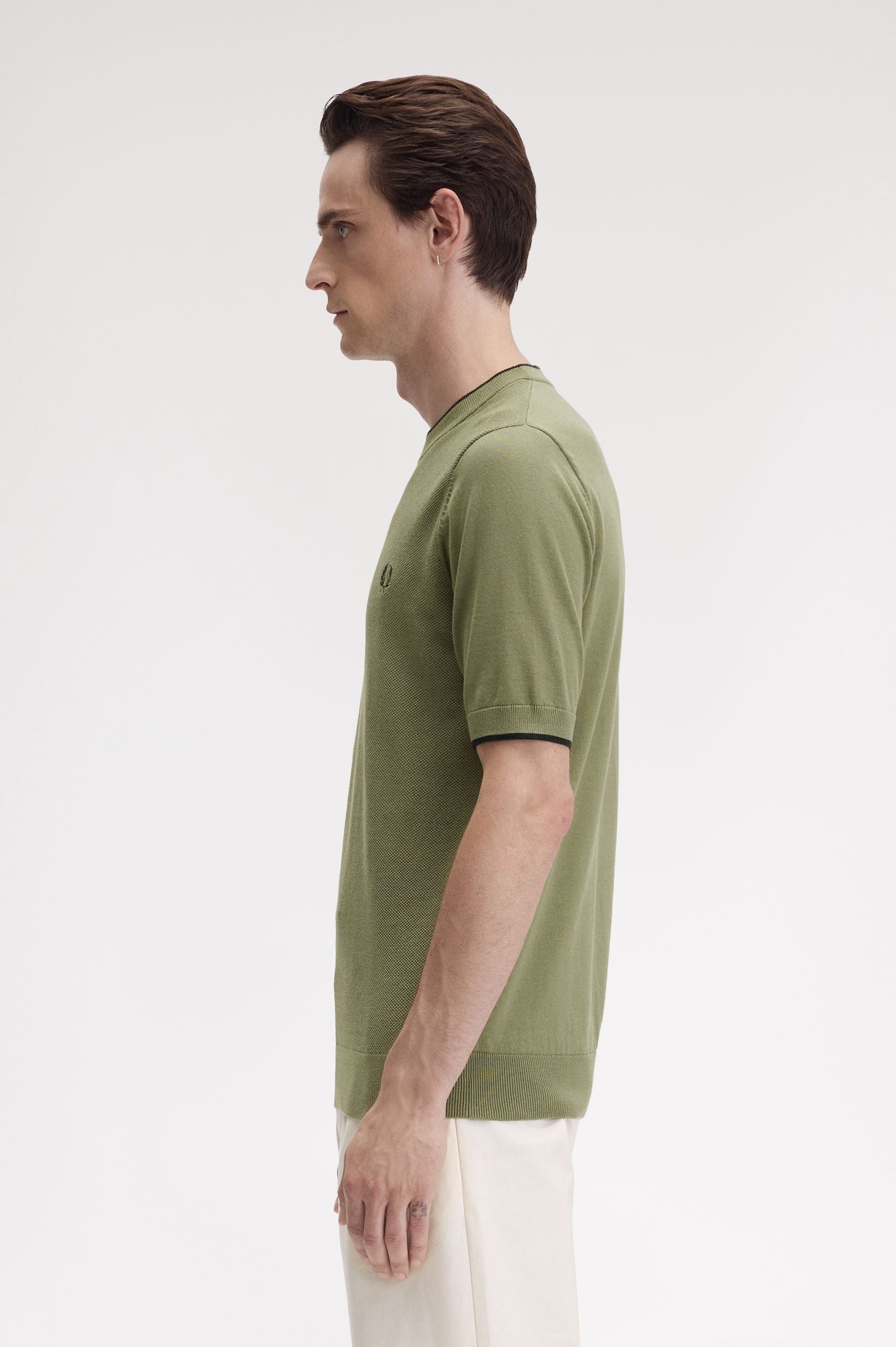 Texture Front Knitted T-Shirt Olive