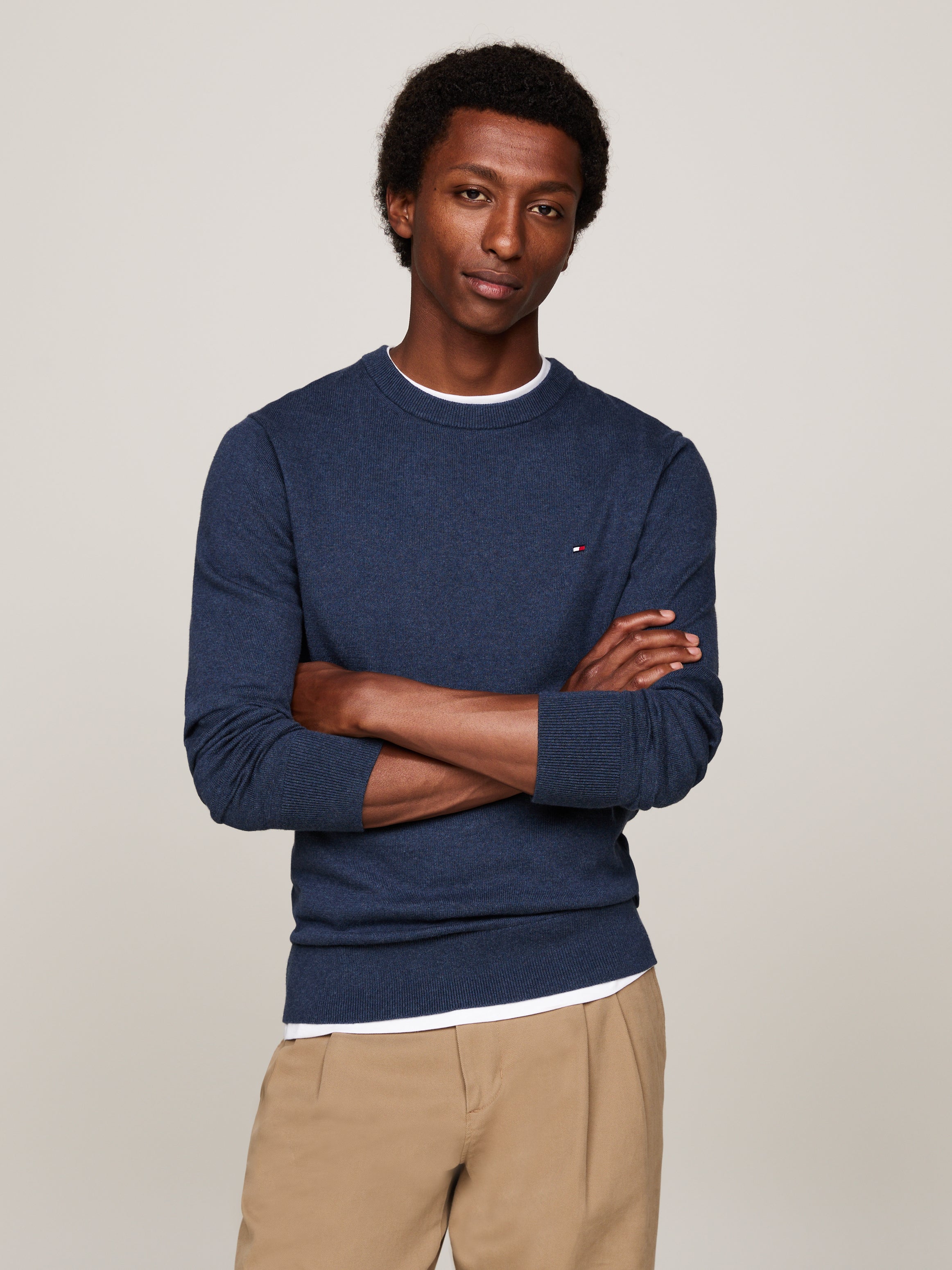 Heather blue navy crew neck jumper