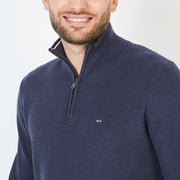 Cable knit jumper with trucker collar Navy Blue