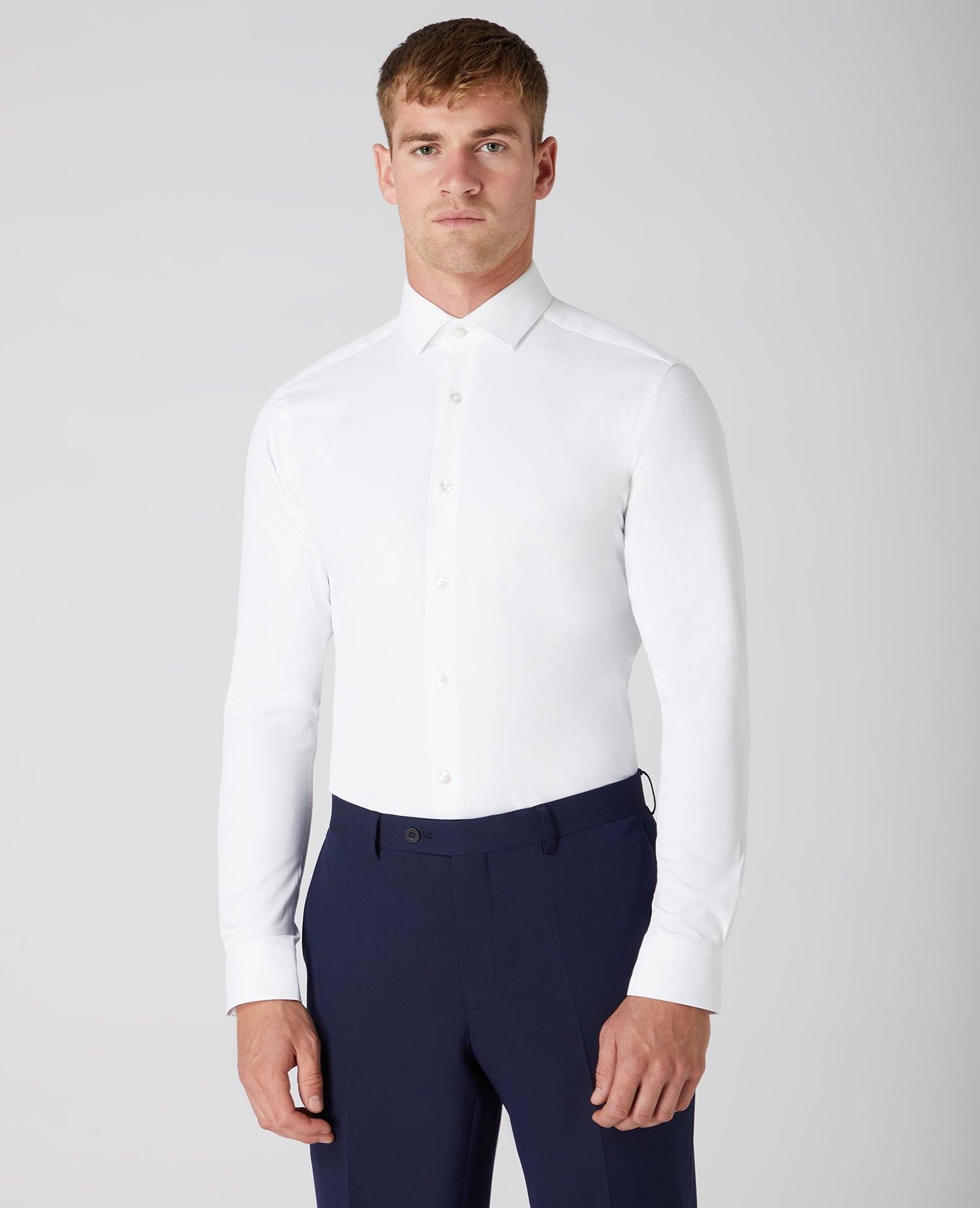 white stretch slim fit Long Sleeve Formal Shirt