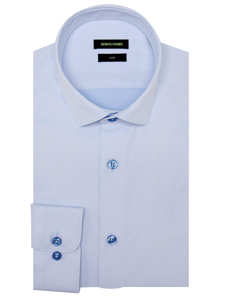 Blue stretch slim fit formal shirt