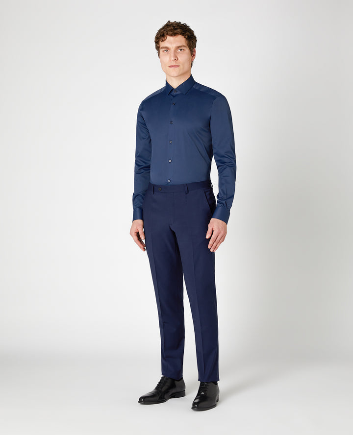 Remus Uomo navy stretch slim fit long sleeve formal shirt