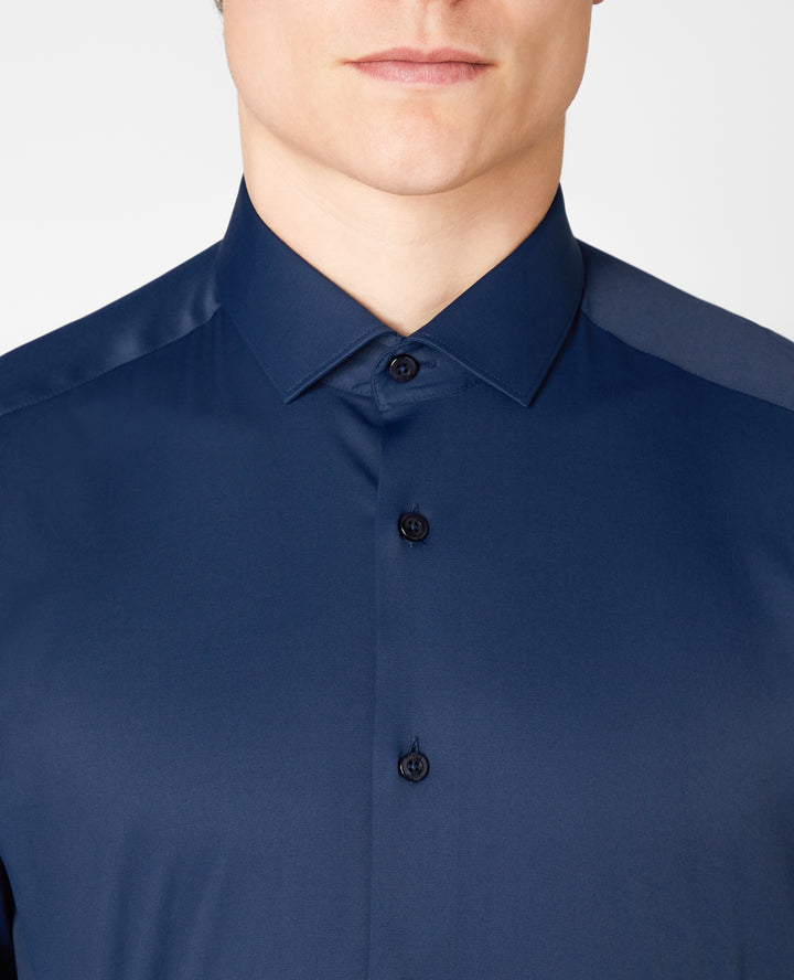 Remus Uomo navy stretch slim fit long sleeve formal shirt