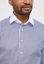 Navy Stripe Contrast Collar Shirt