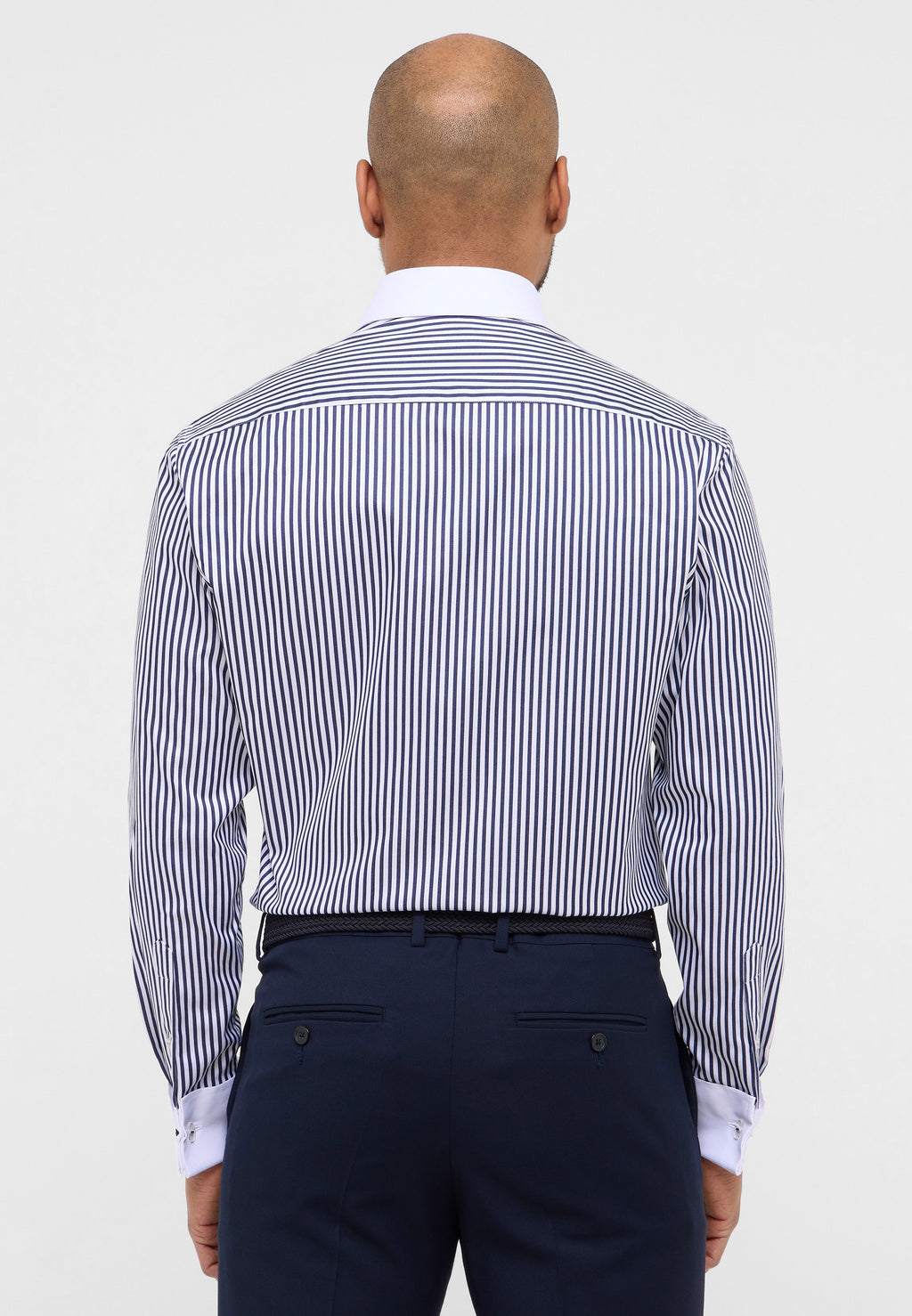 Navy Stripe Contrast Collar Shirt