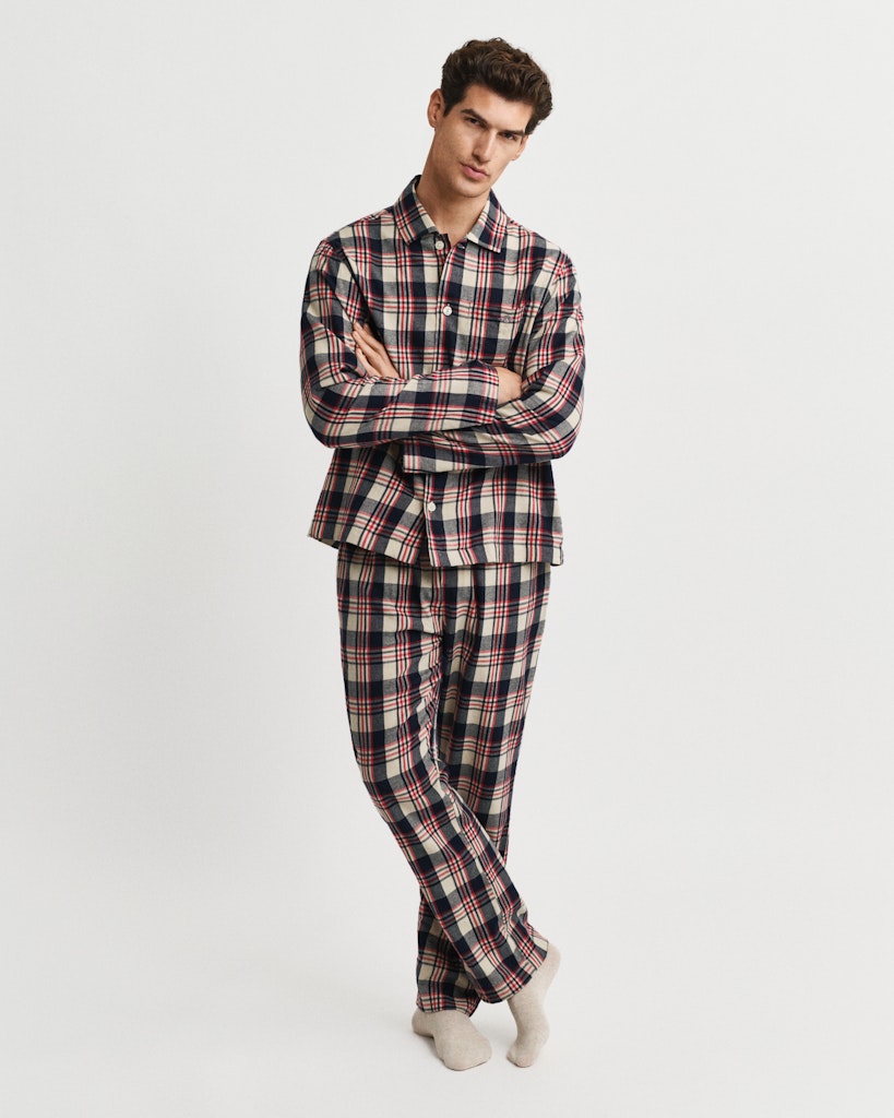 GANT Flannel Checked Pajama Set 902539600 P-11627 in red, navy, and cream plaid, shown on model.