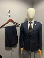 Navy check suit