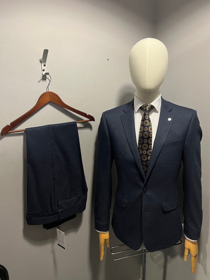 Navy check suit