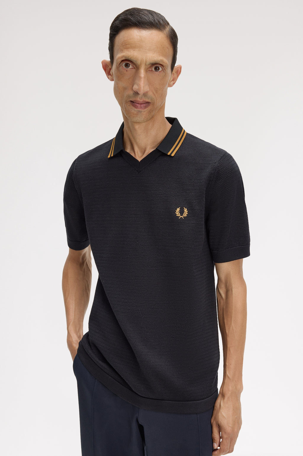 Fred Perry Black Knitted Polo Shirt