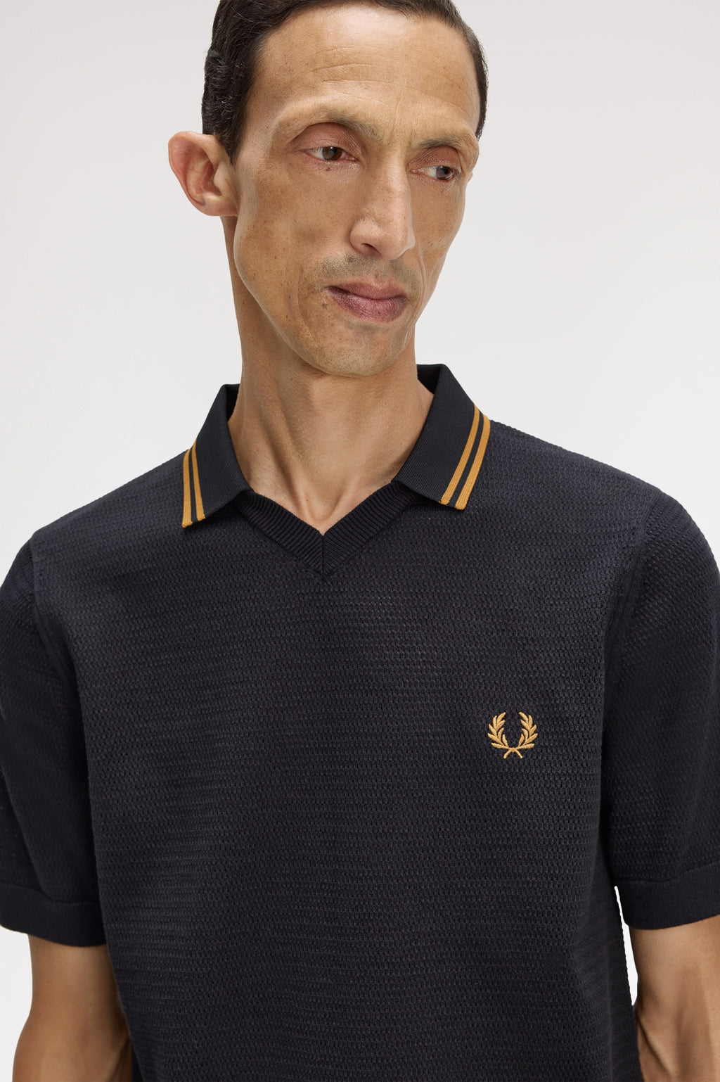 Fred Perry Black Knitted Polo Shirt