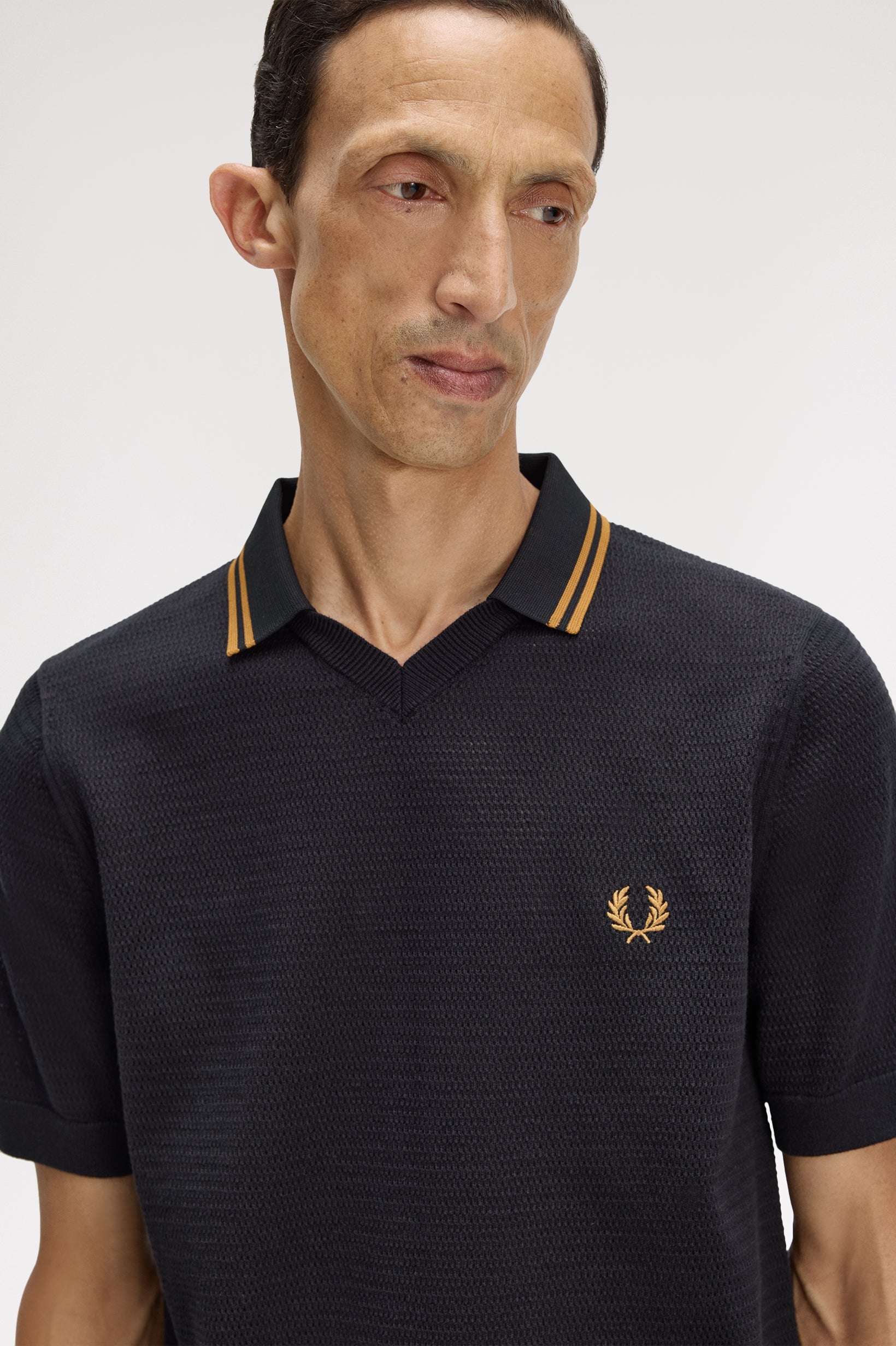 Fred Perry Black Knitted Polo Shirt