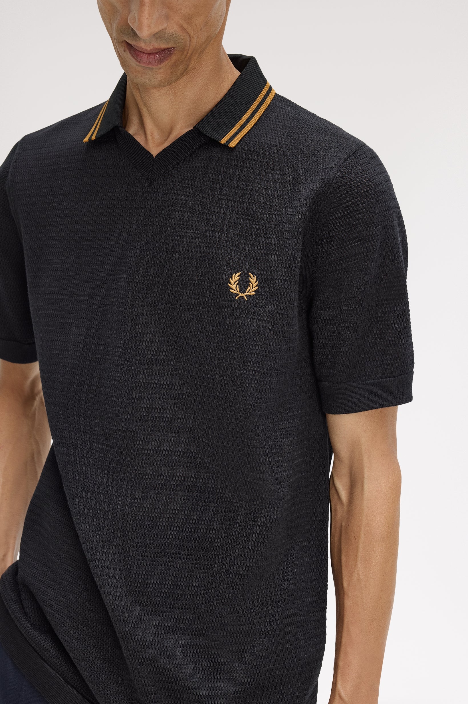 Fred Perry Black Knitted Polo Shirt