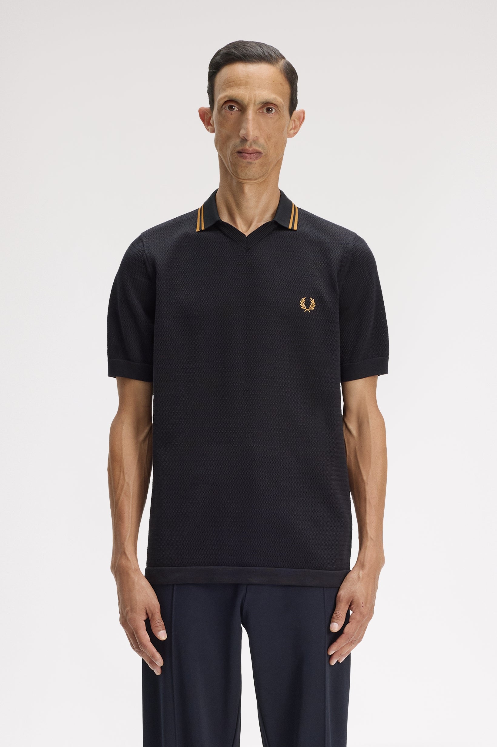 Fred Perry Black Knitted Polo Shirt