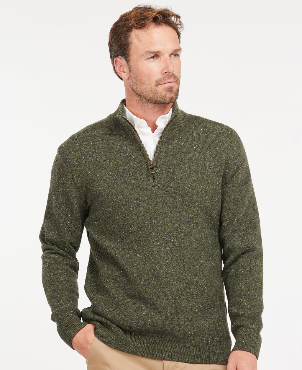 Tisbury Half Zip Knitted Jumper Green