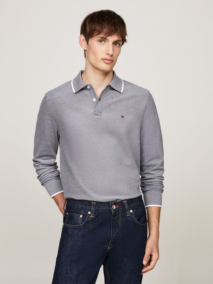 silver grey Long sleeve polo shirt