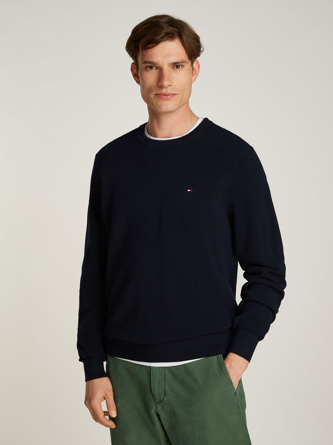 Navy crew neck knitted jumper