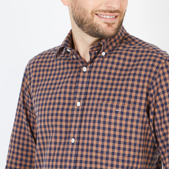 Navy Brown checked shirt in cotton