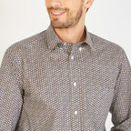 Blue cotton shirt with a graphic motif