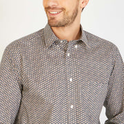 Blue cotton shirt with a graphic motif