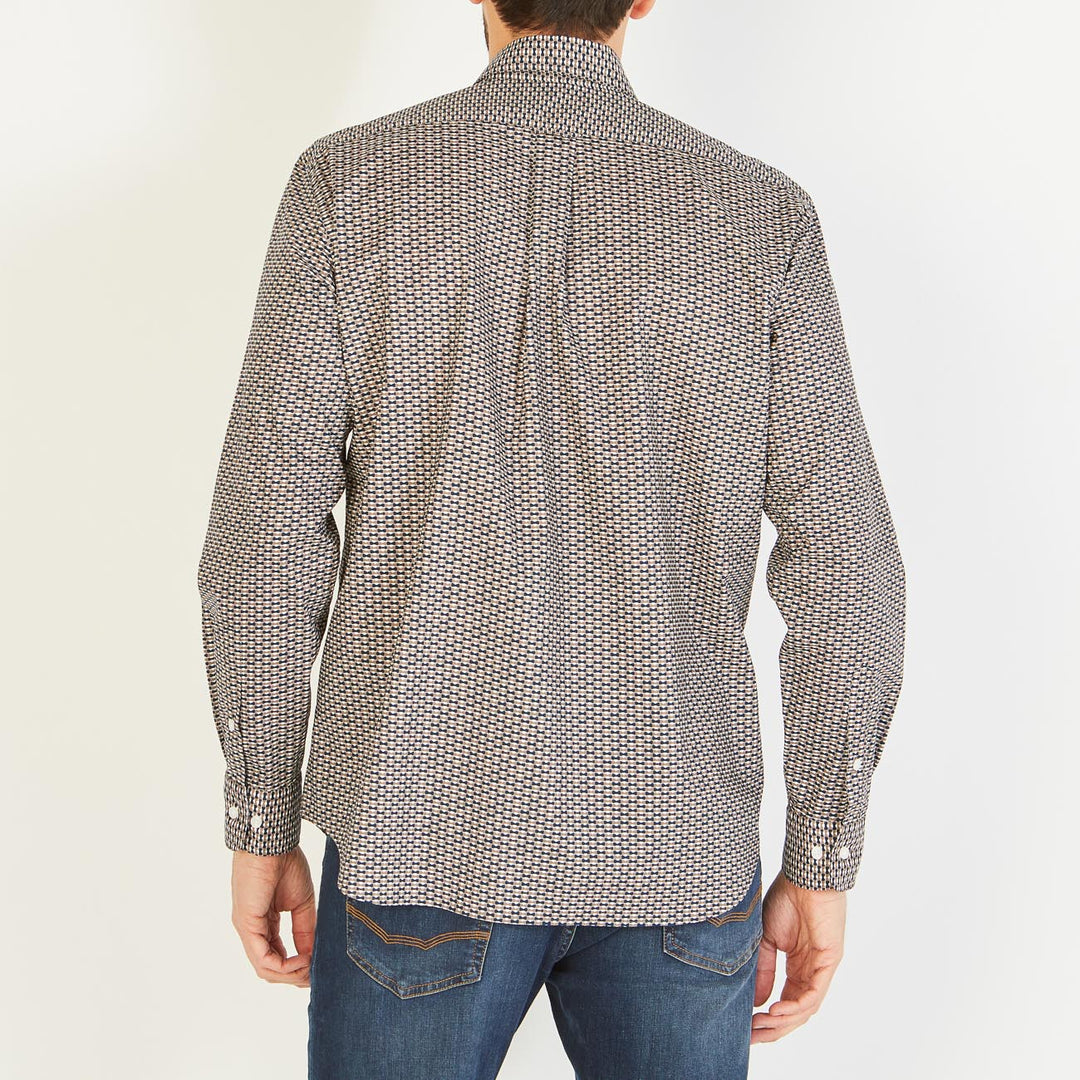 Blue cotton shirt with a graphic motif