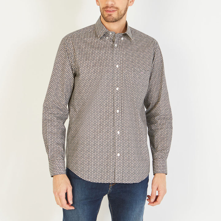 Blue cotton shirt with a graphic motif