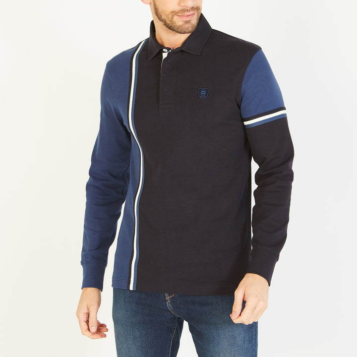 Long-sleeved colour-block rugby shirt Blue