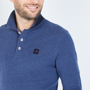 Dark blue long-sleeved polo in cotton pique