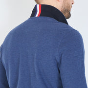 Dark blue long-sleeved polo in cotton pique