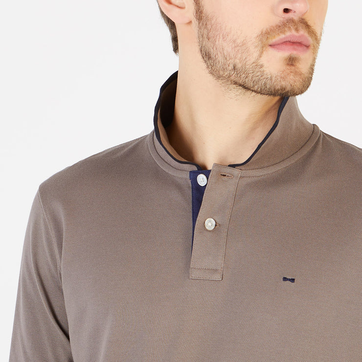 Long-sleeved polo with contrasting details Grey Tan