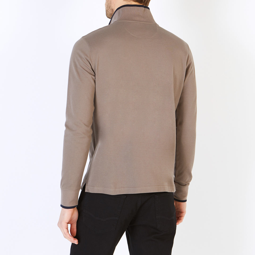 Long-sleeved polo with contrasting details Grey Tan