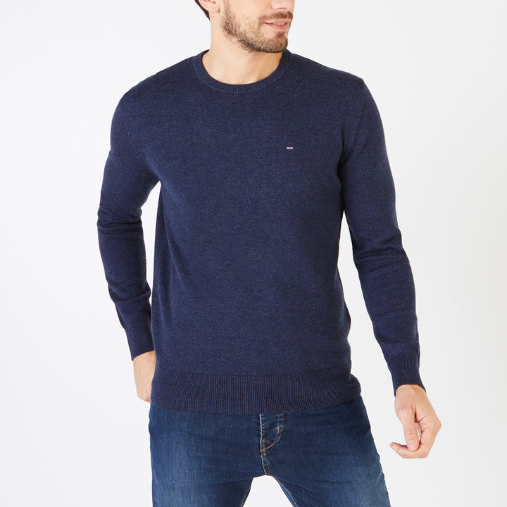 Plain knit crew neck jumper Indigo