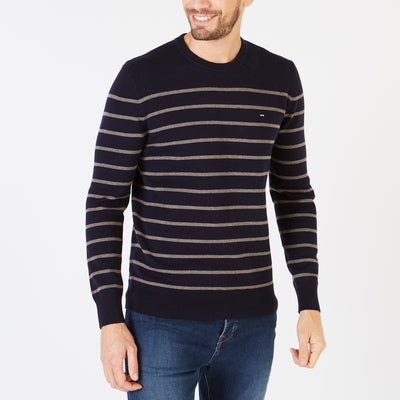 Striped navy blue jumper in cable knit
