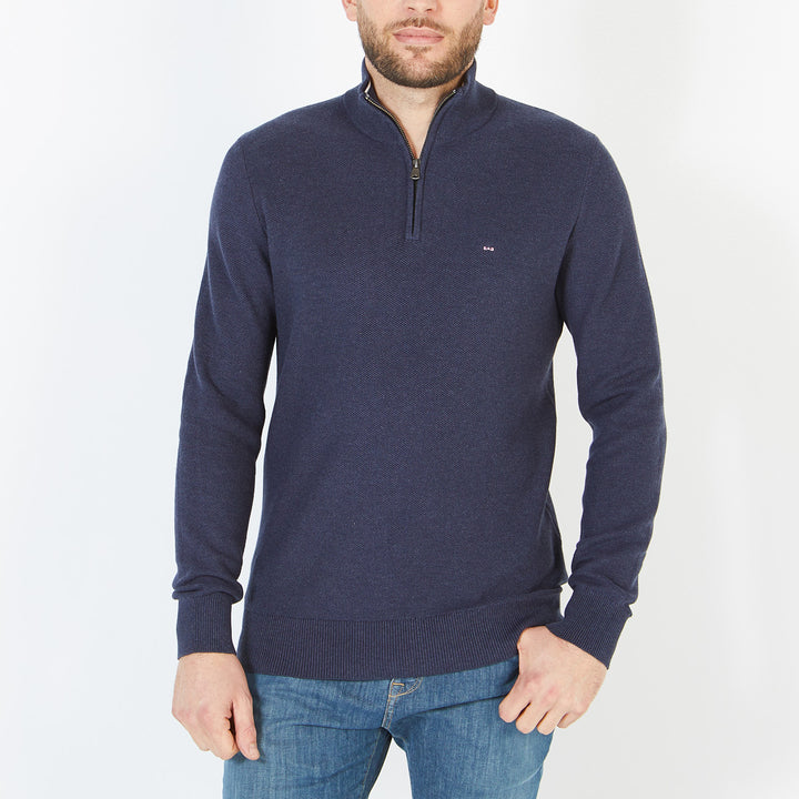 Cable knit jumper with trucker collar Navy Blue