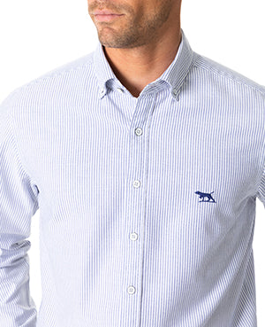 Gunn Oxford Stripe Sports Fit Shirt Sky Blue
