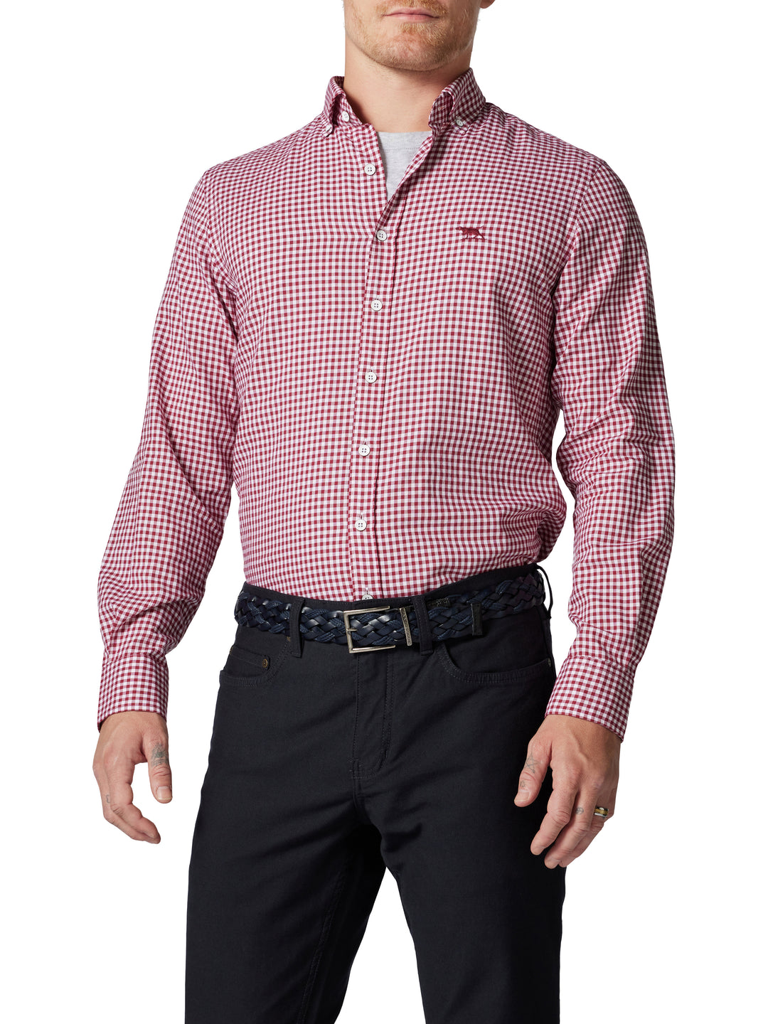 Gunn Check Oxford Sports Fit Shirt Claret